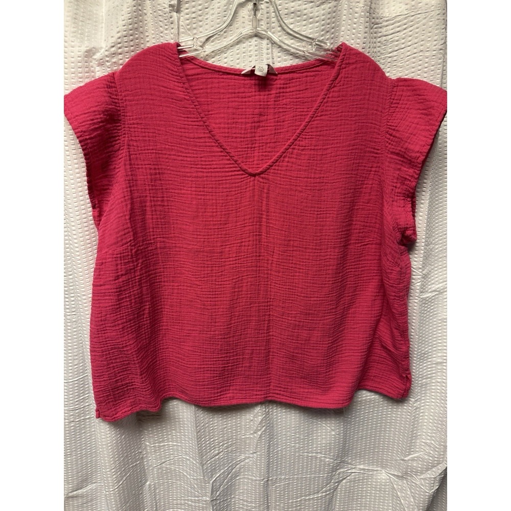 Three Dots Womens Fuchsia Cotton‎ Double Gauze Top Size XXL  V Neck Lightweight
